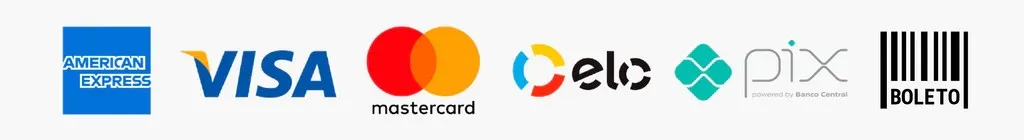 Formas de Pagamento: Visa, Mastercard, Elo, PIX, Boleto